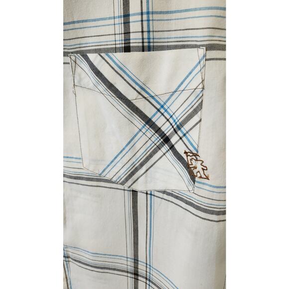 90s Vintage Gotcha White Blue Plaid Short Sleeve Button Down Shirt Men Medium - Picture 3 of 6